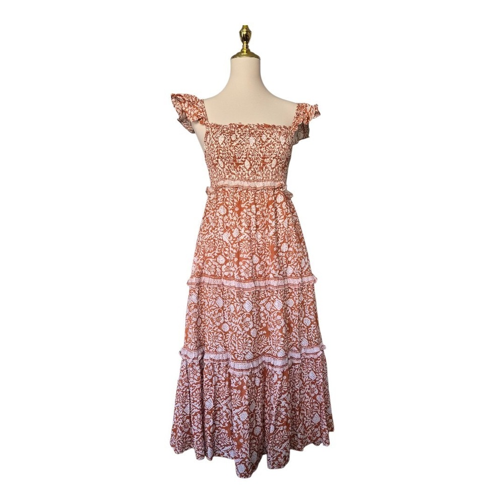 Cleobella Rust and White Floral Midi Dress